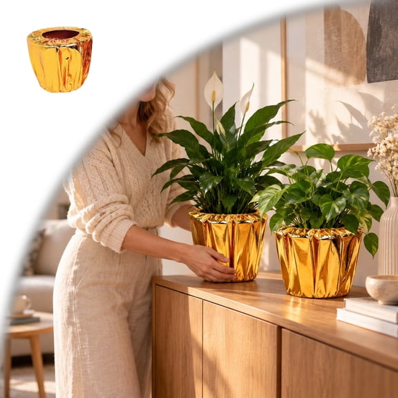 Pot Cover for Decorative Reusable Golden Cloth Planter Sleeve, Floral Wrap for Potted for Home Decor Indoor Outdoor Garden Balcony Weddings Parties Holidays