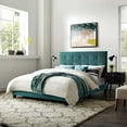 thumbnail image 2 of Contemporary Modern Urban Designer Bedroom Twin Size Platform Bed Frame, Velvet Fabric, Blue, 2 of 5