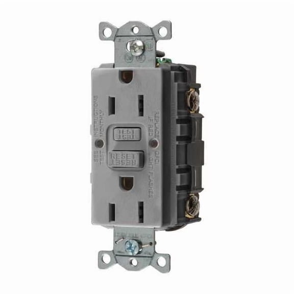 Hubbell Wiring Device-Kellems GFCI Receptacle, 15A, 125VAC, 5-15R, Gray GFR15GRY