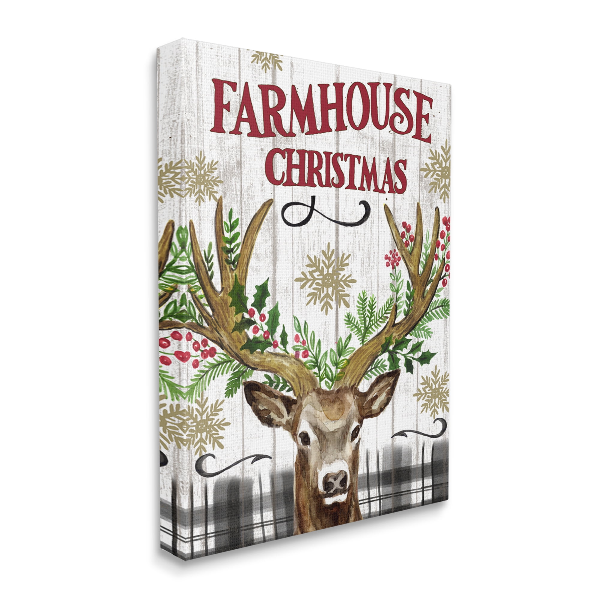 Stupell Industries Farmhouse Christmas with Plaid Holiday Painting Gallery Wrapped Canvas Art Print Wall Art, 24 x 30