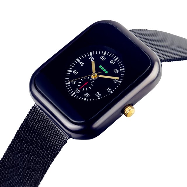 Generic Reloj de cuarzo unisex con correa de malla de acero inoxidable negro, diseño minimalista para ocasiones formales o informales, resistente al agua hasta 10m.