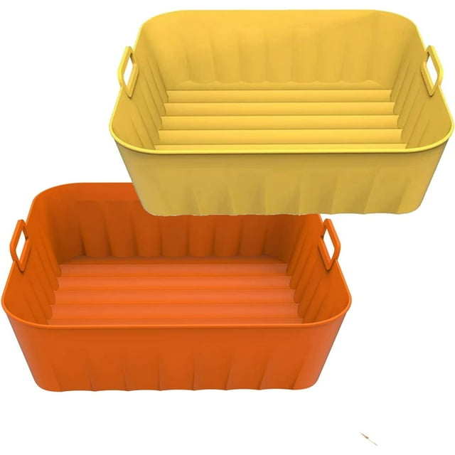 Jinsinto Air Fryer Silicone 2 Pieces Air Fryer Accessory Silicone Fryer Basket Silicone Pot for Airfryer, Microwave, Cake Pan, Steamer(21 x 18 x 6cm)