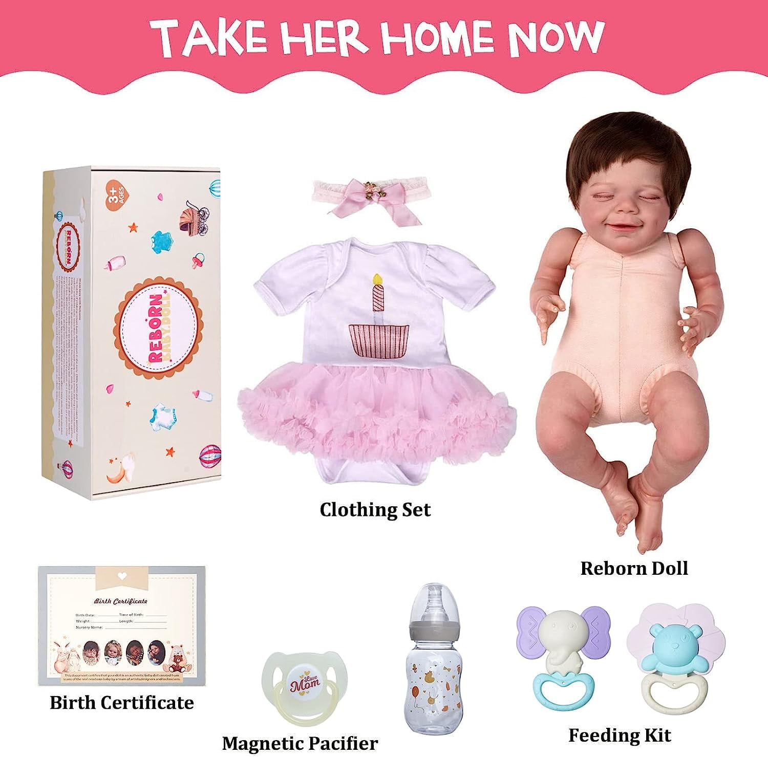 20'' Reborn Baby Toddlers Girl Leen Awake Lifelike Newborn Baby Dolls,  Funny Feeding Accessories Preschool Gift