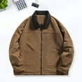 thumbnail image 3 of Men Corduroy Jacket - Lapel Collar Long Sleeve Patchwork Color Casual Jacket Coat with Pockets Zipper Placket, 3 of 7