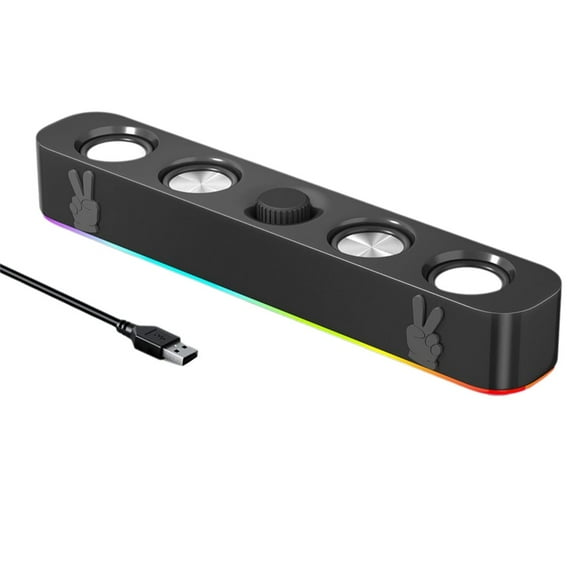 Altavoz USB para Computadora, Barra de Sonido con Cable USB y Bluetooth con Luz RGB para PC, Portátil, Juegos de Computadora.