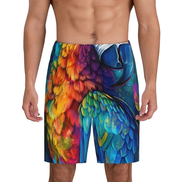 Fotbe Colorful Parrot Jungle Dream Pantalones Cortos de Pijama para Hombre, Ropa de Dormir, Pantalones de Pijama Cortos para Hombre-XX-Large