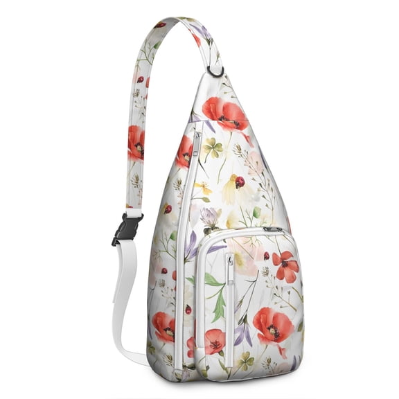 Waterproof Hiking Sling Backpack for Women – Lightweight Floral Crossbody Chest Bag with Adjustable Strap, Botanical Wildflower Travel Backpack for Outdoor & Everyday Use