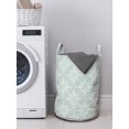 thumbnail image 3 of Pastel Laundry Bag, Oriental Bohemian Swirly Flower Leaf Motif Traditional, Hamper Basket with Handles Drawstring Closure for Laundromats, 13" x 19", Pale Sage Green and White, by Ambesonne, 3 of 4