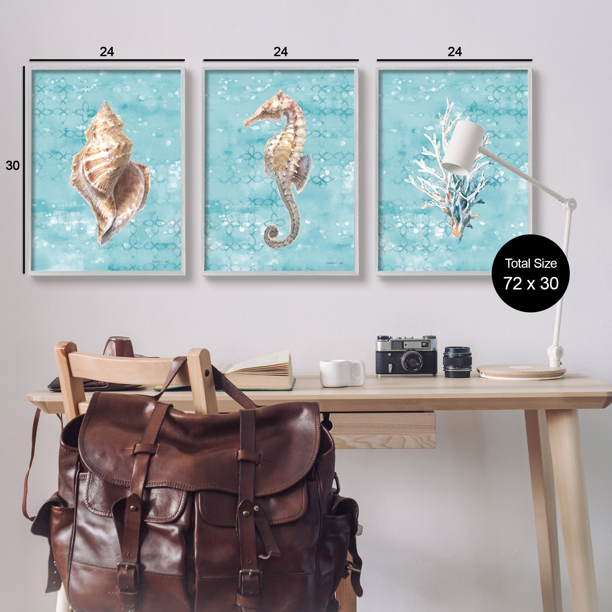 Stupell Industries Turquoise Sea Life Animals & Insects Painting Gray Framed Art Print Wall Art, 24 x 30, Set of 3