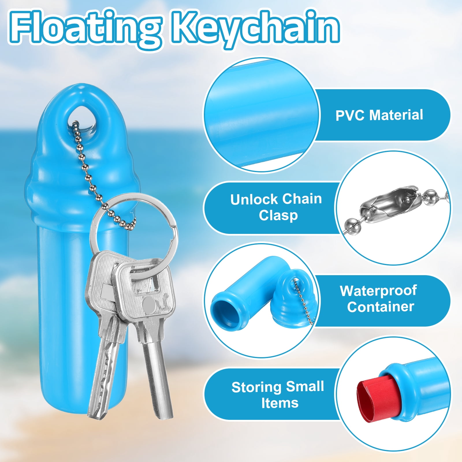 10 Pack Floating Keychain, Float Key Ring Holder with Waterproof Container, Float Key Pendant for Boating, Fishing, Water Sports, Sky Blue