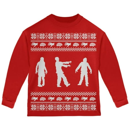 

Zombie Ugly Christmas Sweater Red Toddler Long Sleeve T-Shirt - 4T