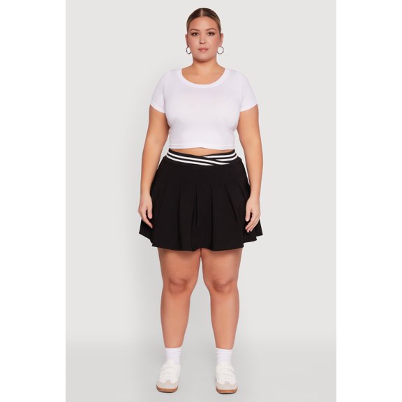 Womens Plus Size Varsity Stripe Waistband Pleated Skirt