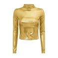 thumbnail image 4 of Women Shirts Women'S Metallic Liquid Mock Neck Turtleneck Crop Top Long Sleeve/Sleeveless Tank Top T Shirt,Gold Women Shirts S, 4 of 5