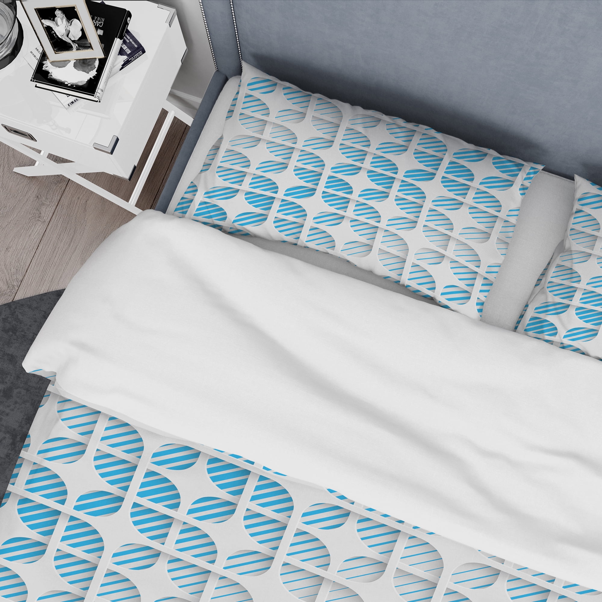 Designart '3D White And Blue Pattern II' Mid-Century Modern Duvet Cover Set