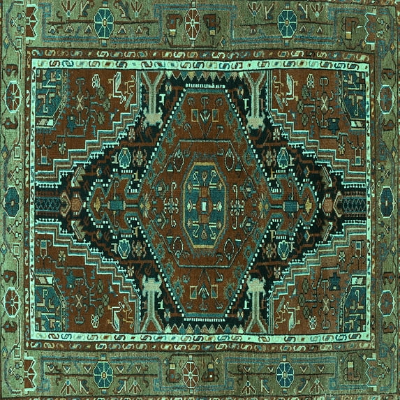 Ahgly Company Indoor Square Persian Turquoise Blue Traditional Area Rugs, 6' Square