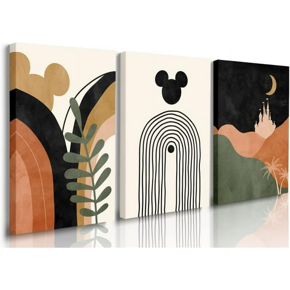 Boho Room Decor Cute Mouse Wall Art Bedroom Modern Abstract Wall Decor for Bathroom Boho Neutral Art Prints Black Orange Beige Minimalist Wall Art Set of 3 for Bedroom Home Office Decor 12"x16"