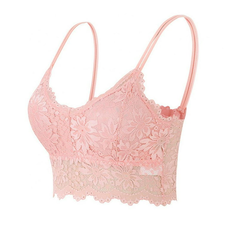 Xmarks Lace Bralettes for Women Bralette Padded Lace Bandeau Bra Pink 