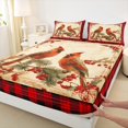 thumbnail image 3 of jejeloiu Red Cardinal Berry Merry Christmas Geometric Plaid King Sheet Set,Breathable Kids Bedding,4-Piece, 3 of 7