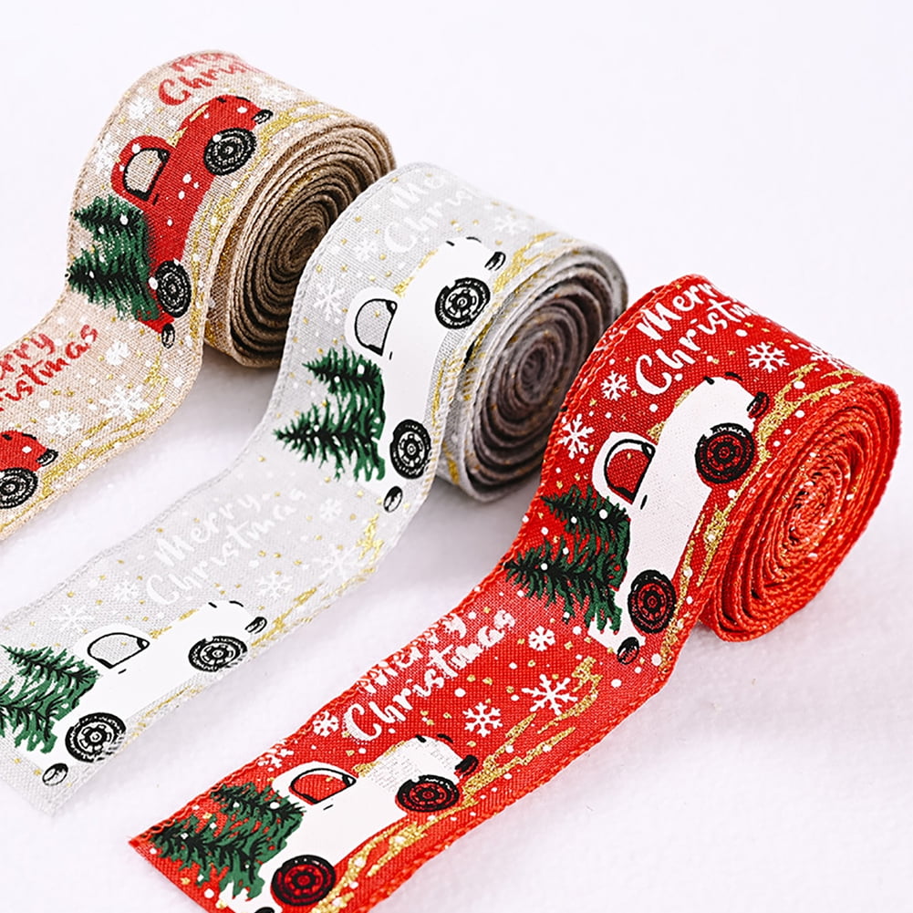 Bueautybox Christmas Ribbons with Wired Edge， Vintage Red Truck Ribbon