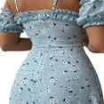 thumbnail image 4 of Women Floral Off Shoulder Deep V Neck Spaghetti Strap Casual Split Mid Length Beach Dress, 4 of 6