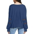 thumbnail image 4 of ZJXFGS School Outfits for Teachers Early Fall Tops Women Puff Long Sleeve V Neck Loose Casual Top T Shirt Womens formal Tops Blue XL, 4 of 4