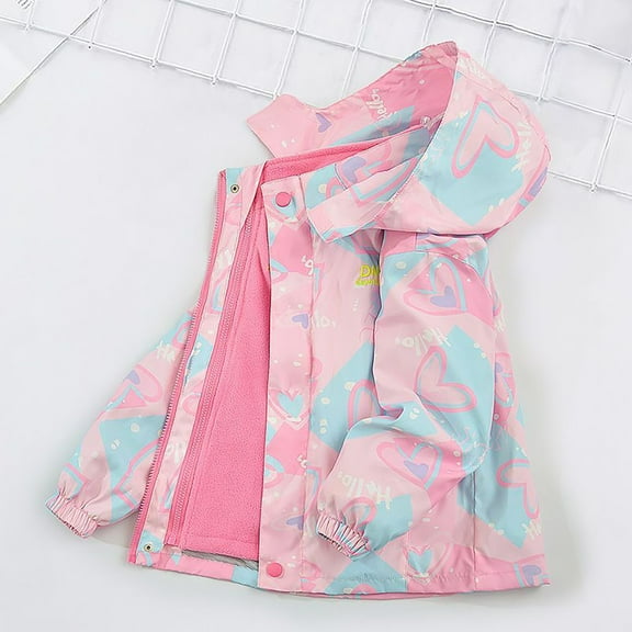 CPNG Kids Girl Jacket Detachable Liner Fleece Outdoor Walking Hooded Jacket with Removable Hood Windbreaker Windproof Waterproof Lightweight Coat