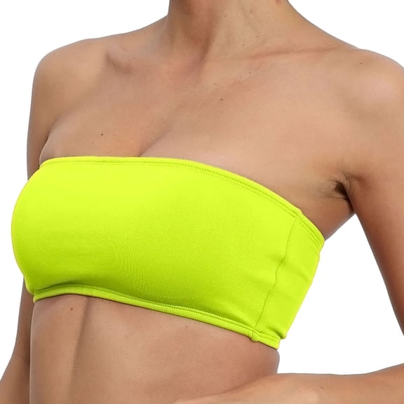 Wdgfv Womens Padded Bandeau Sports Tube Top Bra Strapless Wireless Solid Seamless Yoga Workout Bralette Yellow S