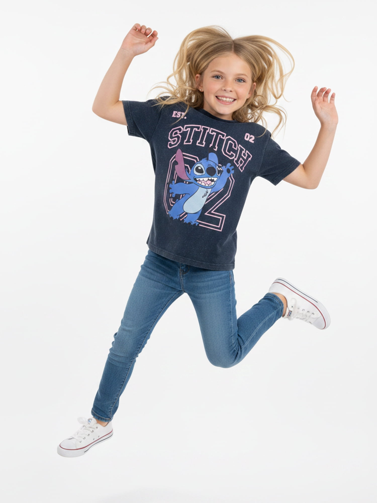 Lilo and Stitch Girls Stitch and Angel Mineral Wash Graphic T-Shirt, Sizes 4-16