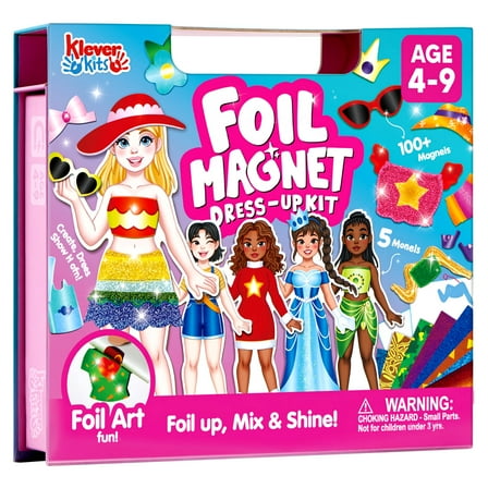 Klever Kits Magnetic Dress-up Paper Doll Foil Fun, Princess Fashion Design Craft Kit, Art Craft Kits for Girls Ages 4-8, No-mess Art Activities Birthday Gifts for Kids