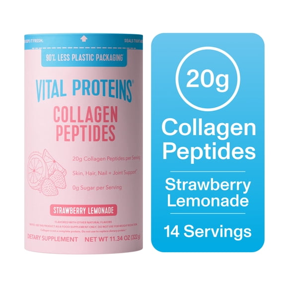 Vital Proteins Grass-Fed Collagen Peptides Powder Joint Supplement for Hair, Skin, and Nails, Strawberry Lemonade, 11.34 oz