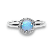 Sterling Silver Halo CZ Light Blue Opal Halo Ring