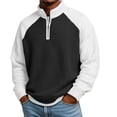 thumbnail image 4 of Havenx Mens 1/4 Zip Pullover Waffle Long Sleeve Shirt Stand Collar Textured Polo Sweaters Colorblock Patchwork Loose Fit Fashion Winter Stylish Comfort Sweatshirts,Black L, 4 of 7