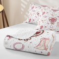 thumbnail image 4 of Manfei Western Cowgirl Skull Bed Spread Queen 3pcs,Cartoon Boots Cactus Queen Coverlet Set,White Pink,1 Quilt and 2 Pillowcases, 4 of 7