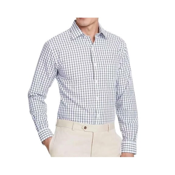 B by Brooks Brothers Men's Regular-Fit Windowpane Dress Shirt - Navy-14.5 32/33