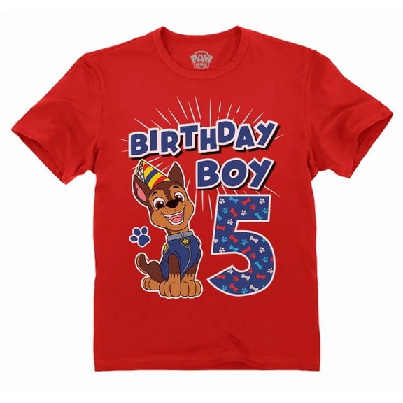 Paw Patrol 5 Chase Shirt Gifts for Five Years Old 5th Birthday Theme Party Toddler Kids T-Shirt 3T Red