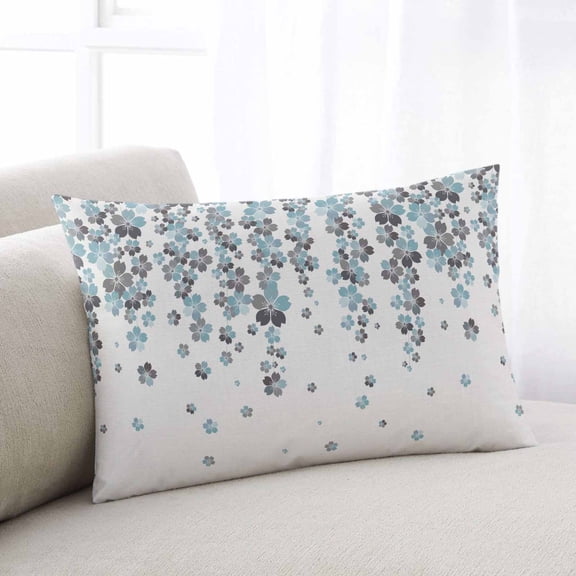 Spring Cherry Flowers Throw Pillow Covers, Blue-green Gray Floral Blossom Beige Soft Breathable Pillow Cases with Zipper for Sleeping, Small Pillowcases for Couch Bed Sofa Chair 16x24 Inches