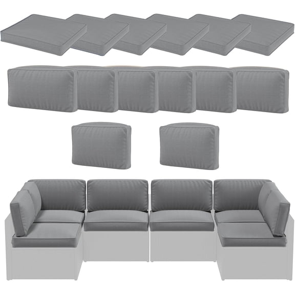 YODOLLA Outdoor Cushion Set with Removable Covers for 7 PCS Patio Sofa - Patio Furniture Seat & Back Cushions, Washable Zipper Slipcovers Included in Gray
