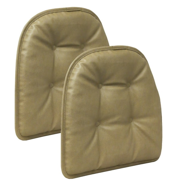 Faux Leather Tufted Chair Cushions Set, Brown Faux Leather Chair Cushions
