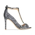 thumbnail image 2 of JEWEL BADGLEY MISCHKA Womens Gray Padded T-Strap Sequined Rhinestone Conroy Almond Toe Stiletto Buckle Dress Sandals Shoes 8.5, 2 of 4