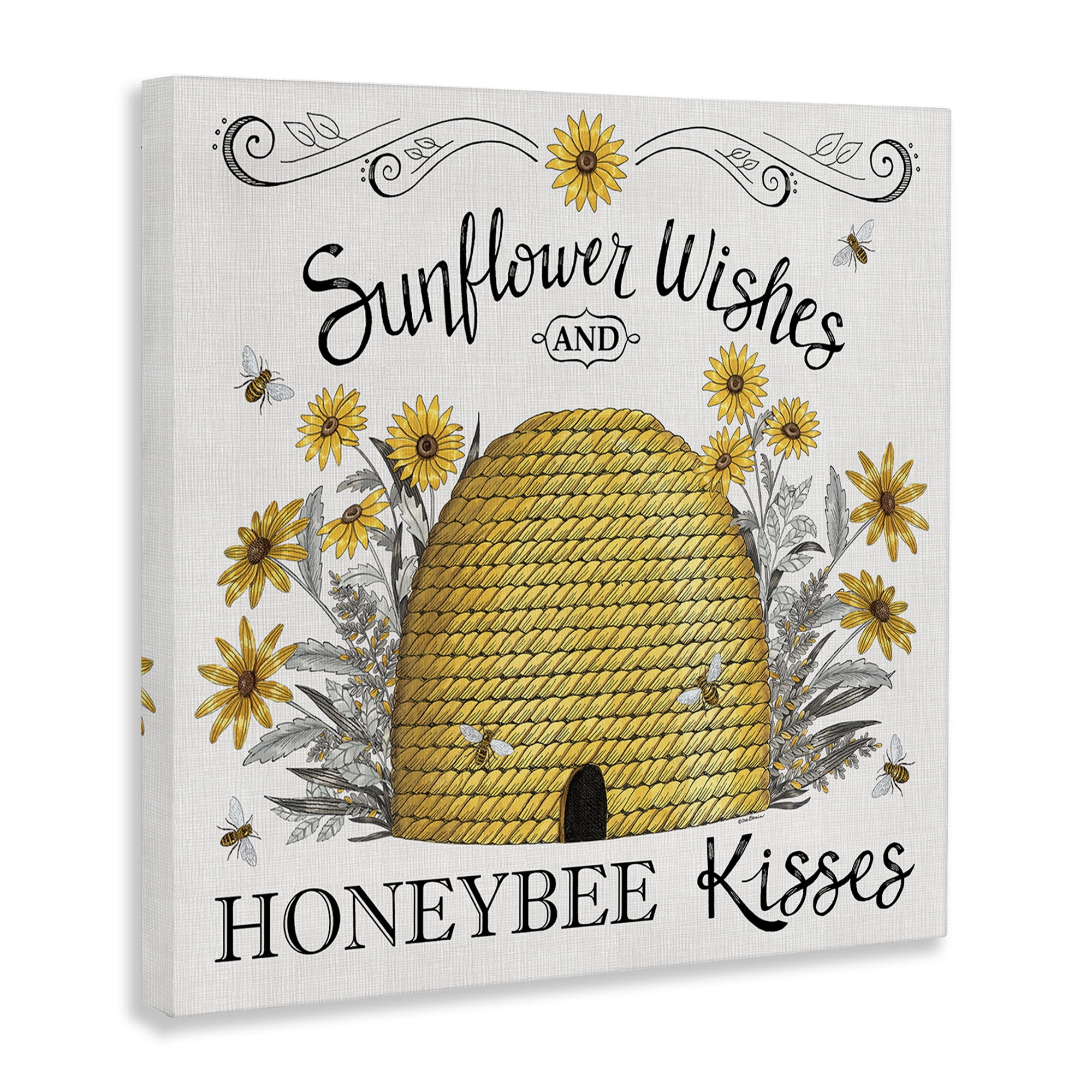 Stupell Industries Sunflower Wishes Honeybee Kisses Plants & Flowers Painting Wrapped Canvas Art Print Wall Art, 30 x 30
