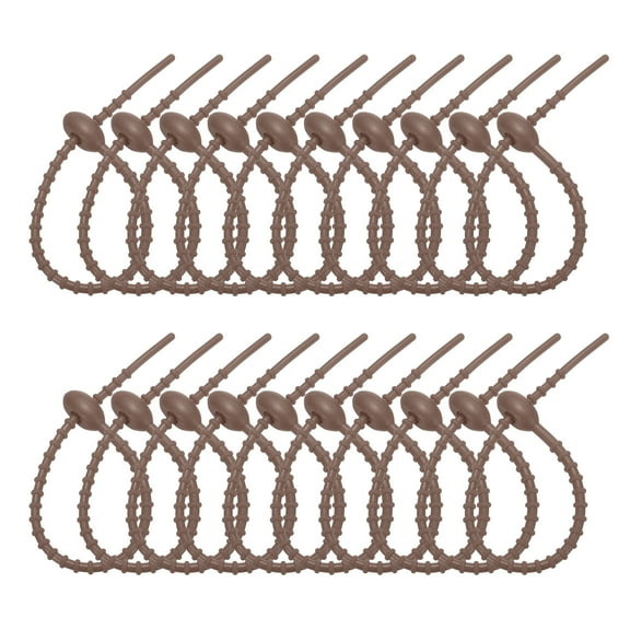 Uxcell 8 Inch Silicone Cable Ties, 20pcs Rubber Reusable Twist Zip Ties Organizer for Home Office Kitchen Food bags Wires Adjustable Bag Clip, Brown