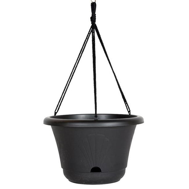 13 in. Lucca Self Watering Hanging Basket, Black