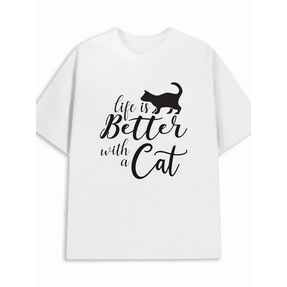 Cat Life Better 180G 100% Cotton 180G 100% Cotton men graphic tees retro top white Trendy Unisex Shirt Short Sleeve tshirts Original Unisex Shirt Graphic Tee tshirts Halloween gifts