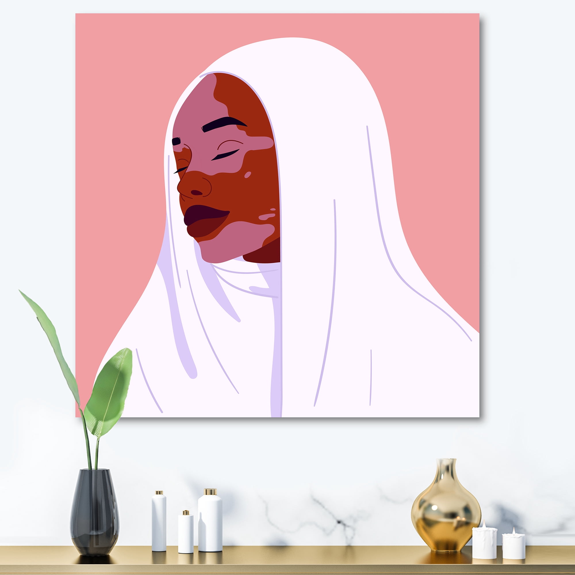 Designart ' Beautiful Abstract Smiling Afro African Woman With VItiligo ' Moroccan Canvas Wall Art Print