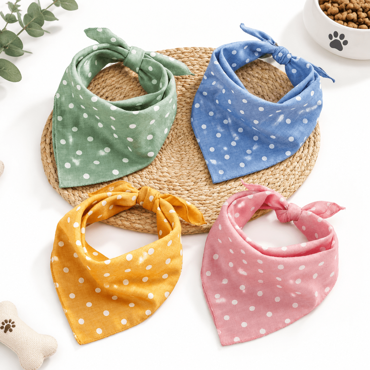 Polka Dot Soft Washable Adjustable Pet Bandanas For Small Medium Large Dogs And Cats