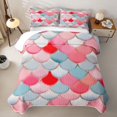 thumbnail image 2 of Manfei Mermaid Princess Bed Spread Queen, Mosaic Fish Scale Queen Coverlet Set, Pink Teal, 3-Piece, 1 Quilt and 2 Pillowcases, 2 of 7
