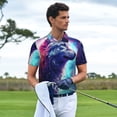thumbnail image 2 of Kdxio Starry Multicolored Wolf Print Men's Short Sleeve Polo Shirt,Midweight Men's Shirt, 2 of 5