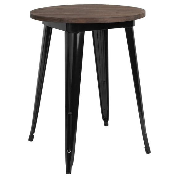 Flash Furniture Webb 24" Round Black Metal Indoor Table with Walnut Rustic Wood Top