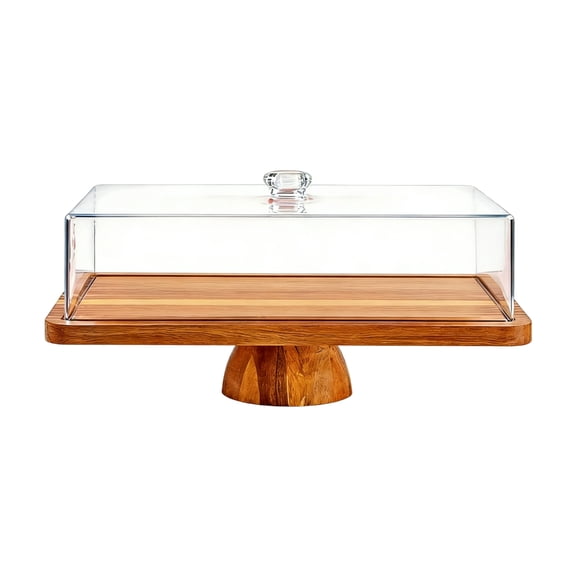 YIEMEEN Acacias Wood Reversible Protective Covered Stand for Cake and Snacks Display
