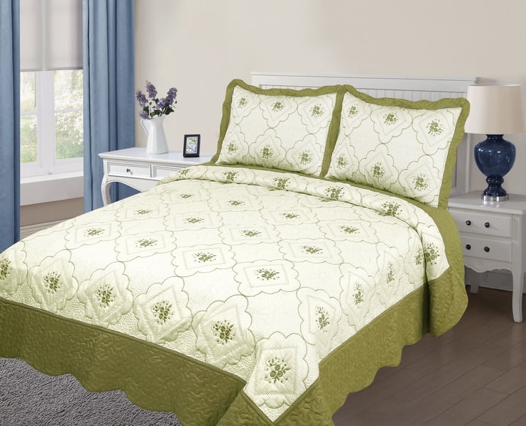 Quilted Xenia 3-Piece Bedspread Embroidered Coverlet Bedding Set OVERSTOCK SALE! 